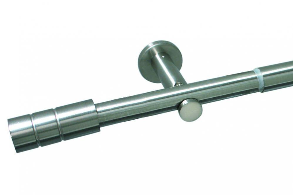GARDINIA Stilgarnitur - Metall-Gardinenstange - Ø 22/25 mm - 100 - 190 cm - Zylinder - Edelstahl-Optik 