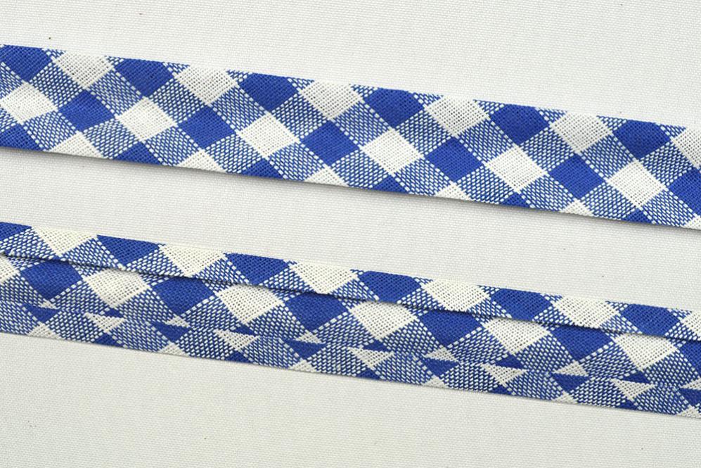 Vichy-Karo-Schrägband - 2,6/4,2 cm breit - Meterware - Weiß/Blau 