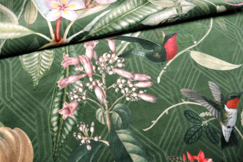 Samt-Dekostoff - Digitaldruck - Kolibri-Dschungel 
