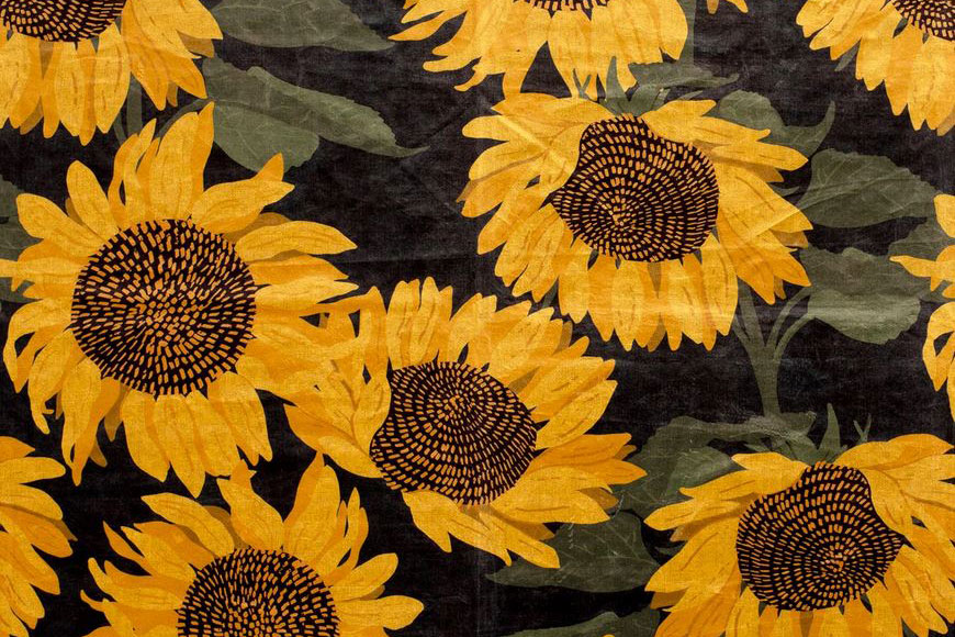 Samt-Dekostoff - Digitaldruck - Sonnenblumen 