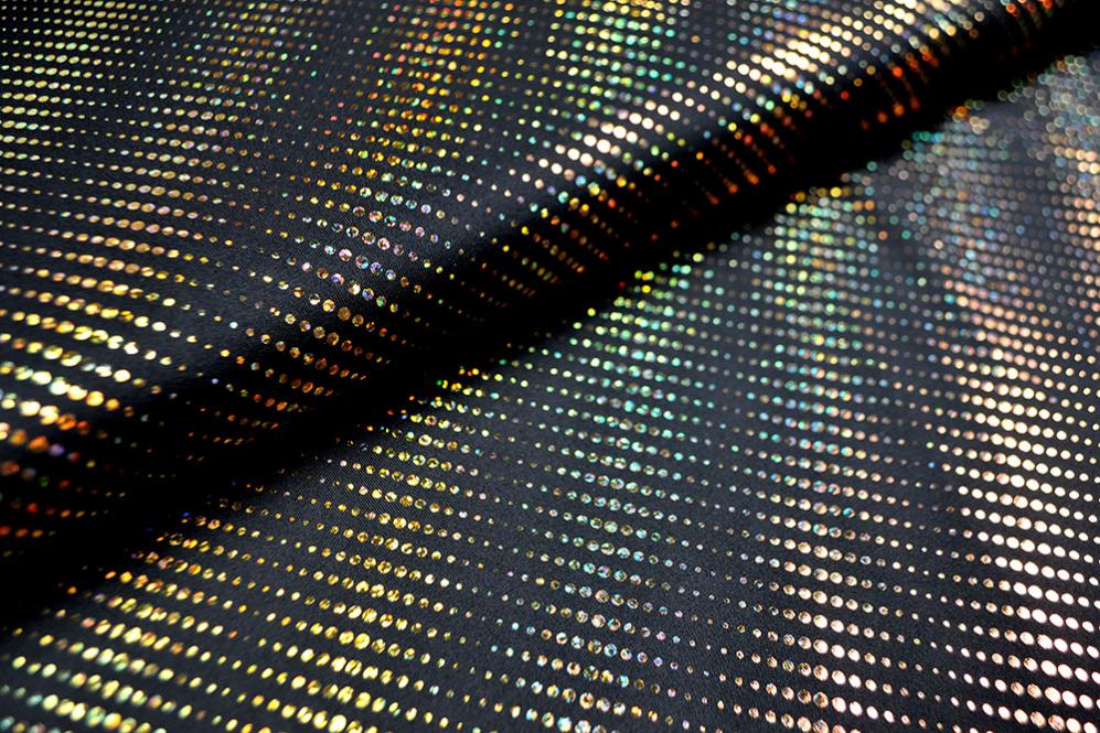Tanzkleiderstoff Hologramm - Dots - Black and Gold 