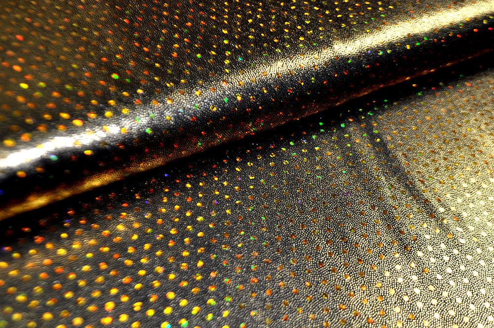 Tanzkleiderstoff Hologramm - Tupfen - Schwarz/Gold 