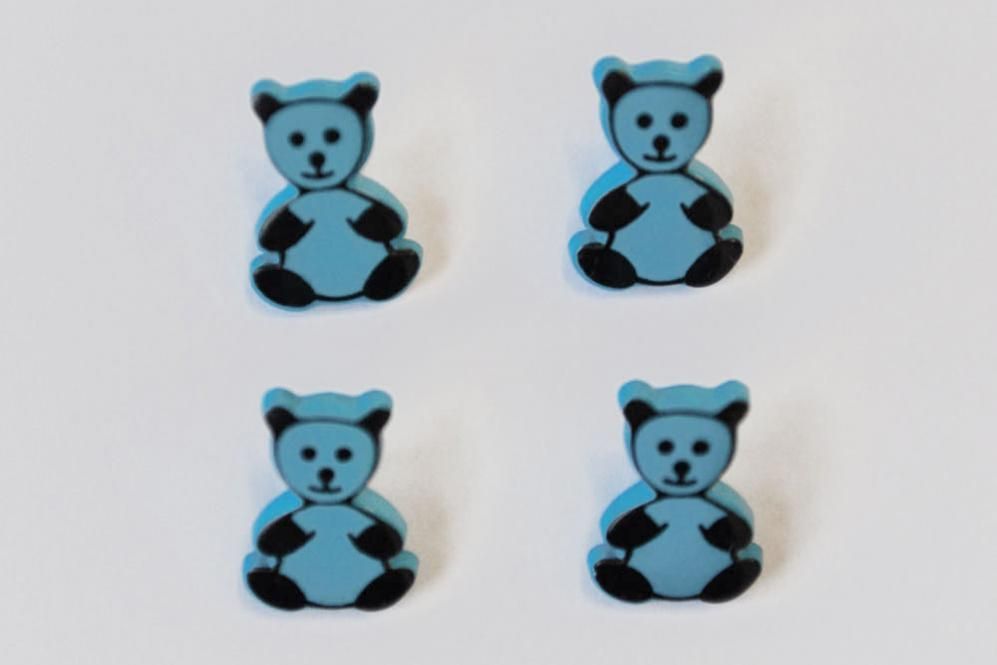 Knopf - Blauer Teddy - 4er Pack 