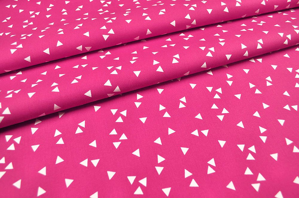 Patchwork-Stoff Léger - Dreiecke - Pink/Weiß 