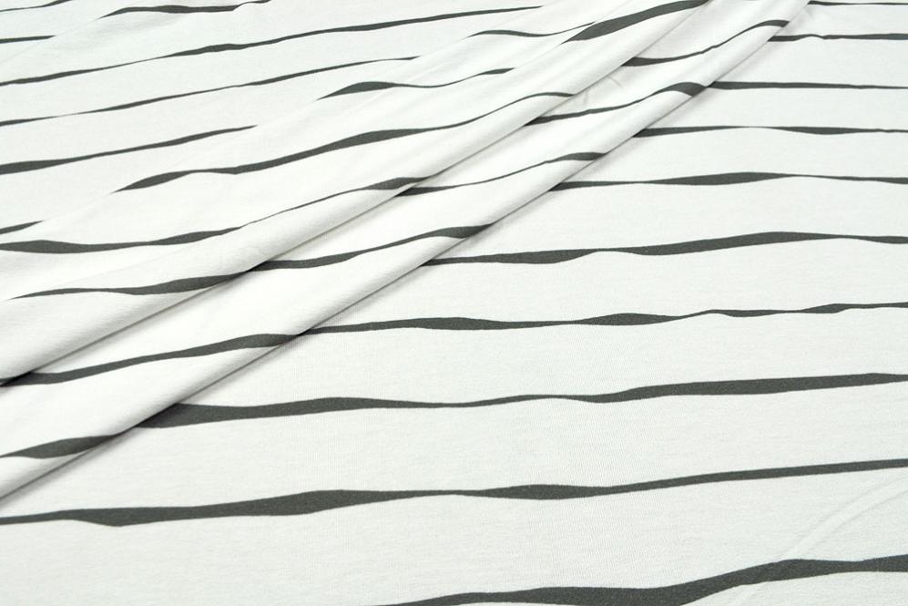 Viskosejersey - Irregular Stripes - Weiß/Moosgrün 