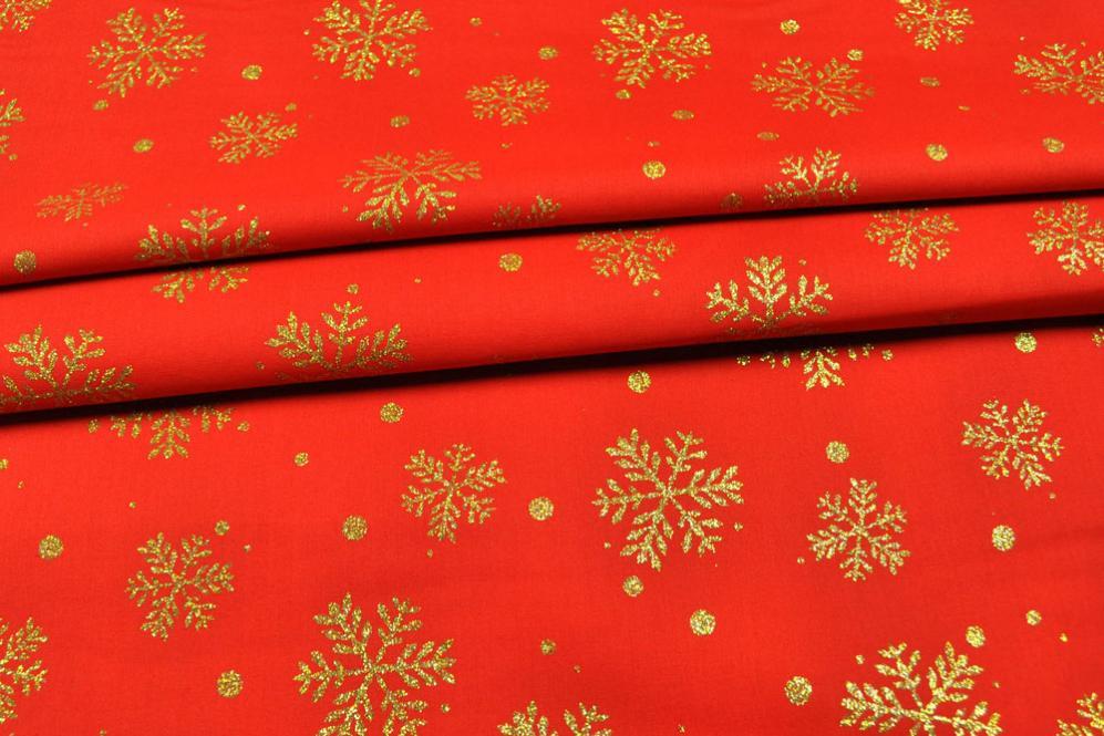 Baumwoll-Weihnachtsstoff Glitzer - Schneeflocke - Rot 
