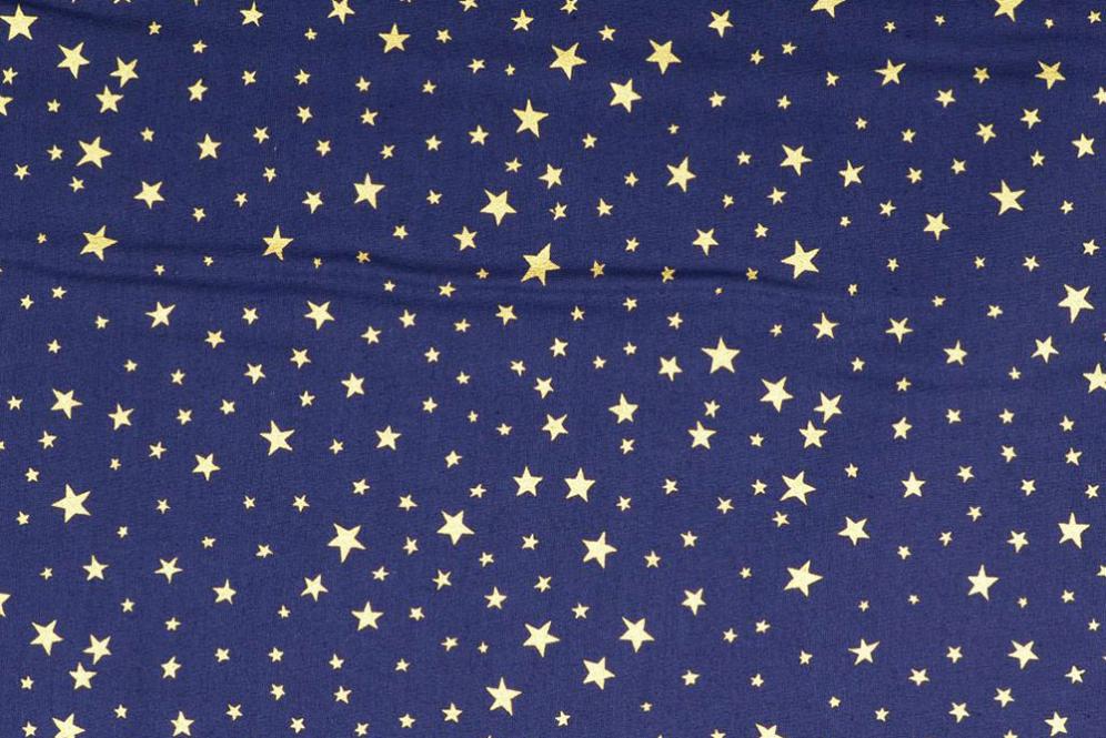 Glitzer-Weihnachtsstoff - Sterne - Nachtblau 
