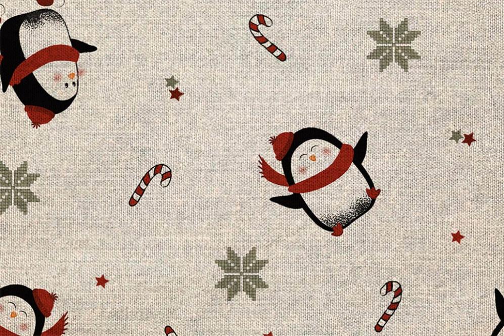 Dekostoff Leinenoptik - Pinguine im Winter 