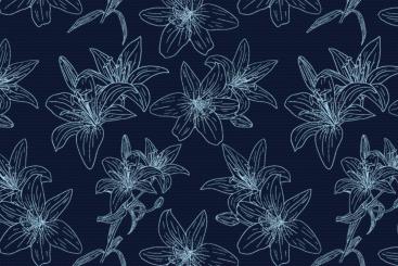 Satin - Lilien-Traum Nachtblau/Hellblau