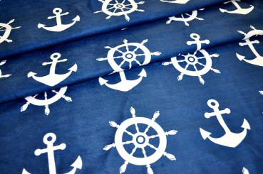 Frottee-Fleece - Marine-Welt Steuerrad/Anker 