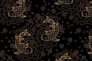 Samtstoff - China Fische Schwarz