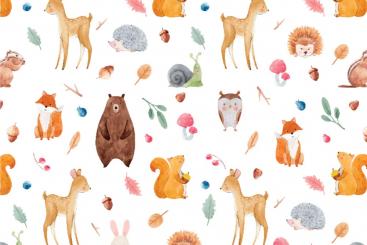 Wärme-Fleece - Aquarell-Tiere Weiß