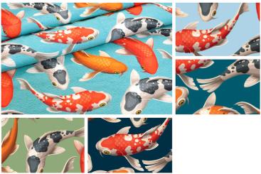 Frottee-Fleece - Koi-Karpfen 