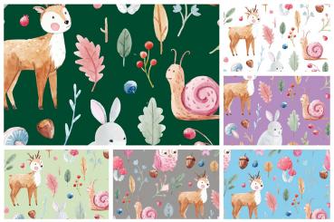 Dekostoff - Waldtier-Aquarell 