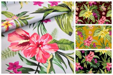 Stoffe Panamabindung Digitaldruck Deko Möbelstoff Gardine Blumen Tropic Floral 