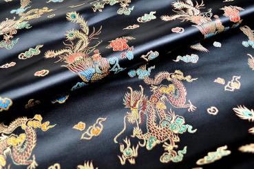China-Seidenimitat - Drache - Schwarz 
