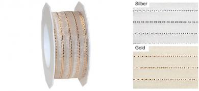 Organzaband Multimetallstreifen mit Draht 25 mm - 20 m Rolle 