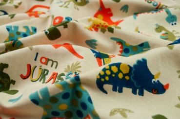 Kinder-Jerseystoff - Dinoparty - Creme 