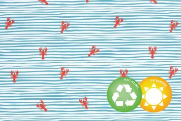 Badeanzugstoff Recycling - Hummer auf Streifen 