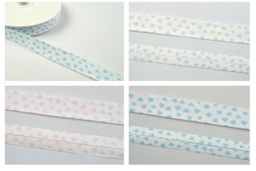 Schrägband Pastell-Herzen - 2/4 cm breit - Meterware 