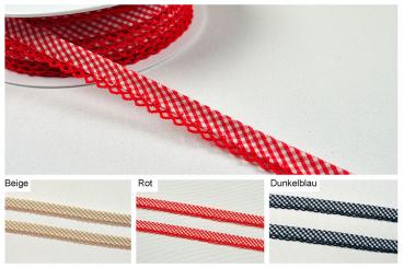 Popeline-Schrägband mit Häkelspitze - 1,4/2,8 cm breit - Vichy-Karo - Meterware 