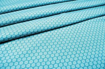 Baumwollstoff - Sternblüten - Türkis/Weiß 