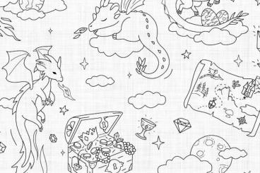 Ausmalstoff Baumwolle - Drachenschatz - 3,0 Meter 