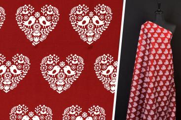 Baumwoll-Trachtenstoff - Verliebte Vögel - Rot 