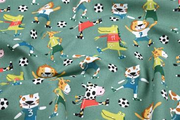 Baumwollstoff - Fußball-Tiere 