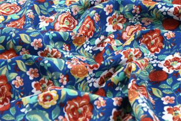 Baumwollstoff - Rosen-Sommer - Blau 