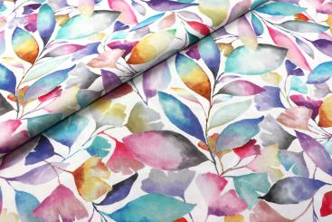 Baumwollstoff Digital - Bunte Aquarell-Blätter - 280 cm 