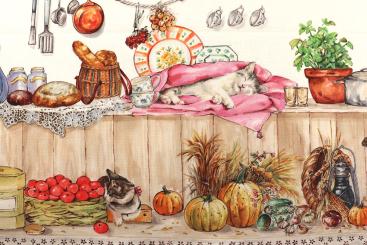 Baumwoll-Dekostoff Digital - Katzenleben 