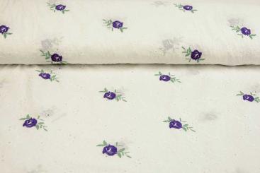 Baumwollstoff Rosen-Stickerei - Lila 