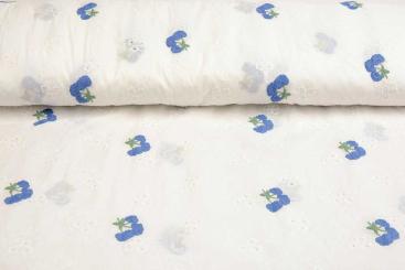 Baumwollstoff Kirschen-Stickerei - Blau 