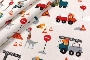 Kinderstoff - Dino-Baustelle 