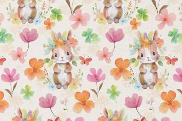 Baumwollstoff Digital - Blumen-Hasi 