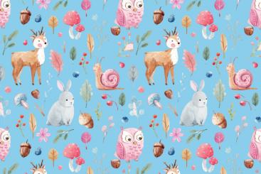 Dekostoff - Waldtier-Aquarell Hellblau