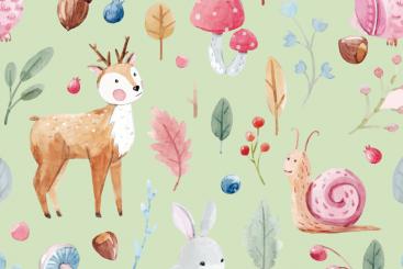 Dekostoff - Waldtier-Aquarell Hellgrün