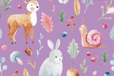 Dekostoff - Waldtier-Aquarell Lila