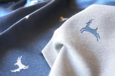 Dekostoff Jacquard beidseitig - Landhaus-Hirsche - Blau 