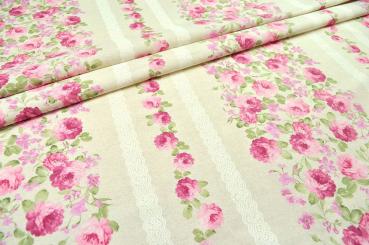 Dekostoff Leinenoptik - Nostalgic Flowers 