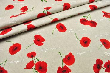 Dekostoff Leinenoptik - Mohnblüten-Romantik 