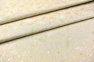 Dekostoff Leinenoptik - Glitzer-Zweige 