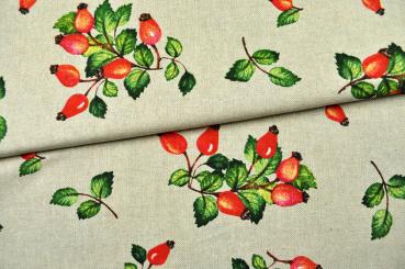 Dekostoff Leinen-Look - Hagebutten-Sträußchen 
