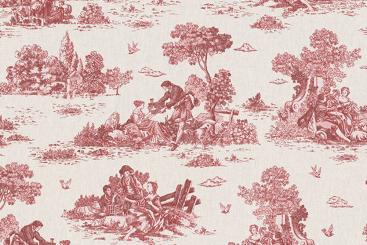 Dekostoff Toile de Jouy - Schafhirte - Rot 