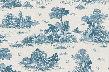 Dekostoff Toile de Jouy - Schafhirte - Blau 