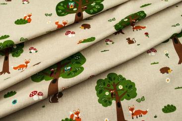 Dekostoff - Tierkinder im Laubwald 