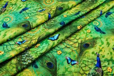 Dekostoff Digitaldruck - Pfauen und Schmetterlinge 
