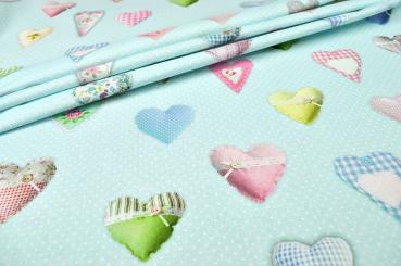 Dekostoff Baumwolle - Musterherzen Pastell 