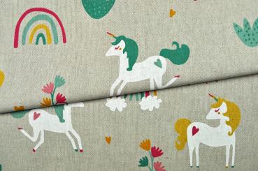 Dekostoff Leinen-Look - Einhörner tanzen 